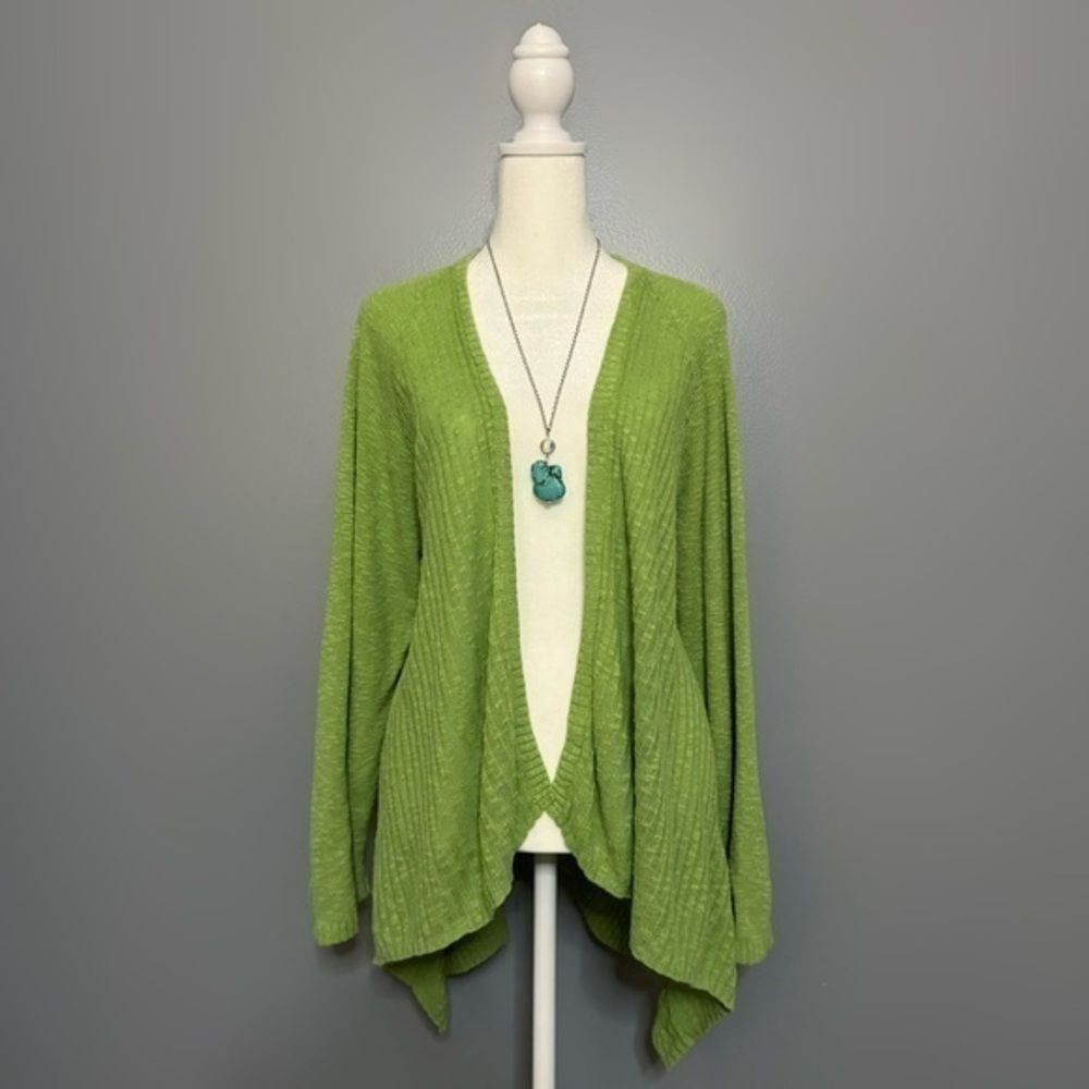 EUC J. Jill Spring Green Open Front Linen Blend Cardigan Size XLP